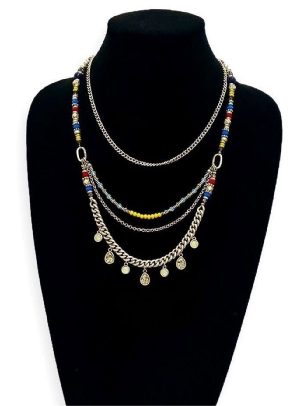 PREMIER DESIGNS Silver Charm & Colorful Bead Layered Necklace NEW